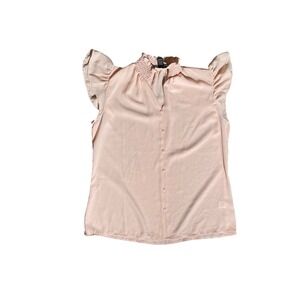 Womens Blush Pink Ruffle Sleeve Blouse M Soft Girl Feminine Spring Top